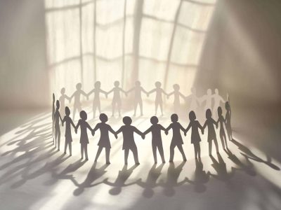 Paper Chain People Holding Hands: Unity and Teamwork Concept
